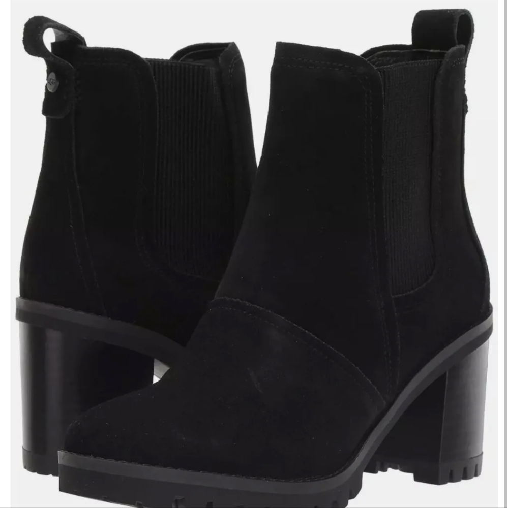 NWOT Ugg Hazel Waterproof Chelsea Block Heel Bootie Black Suede Size 9 1103766